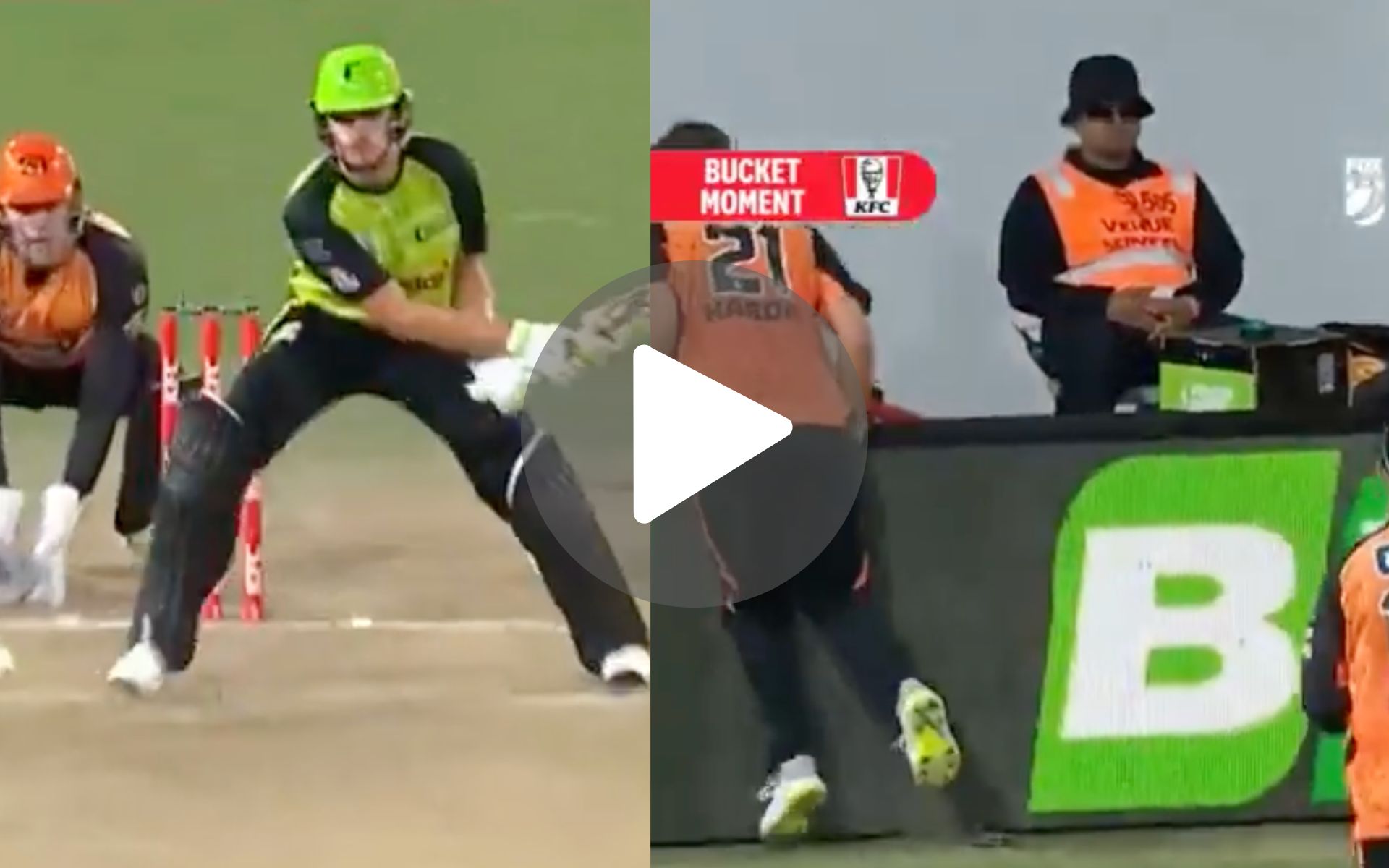 [Watch] Aaron Hardie Hilariously Falls Behind Fence In An Attempt To Stop Sam Konstas In BBL